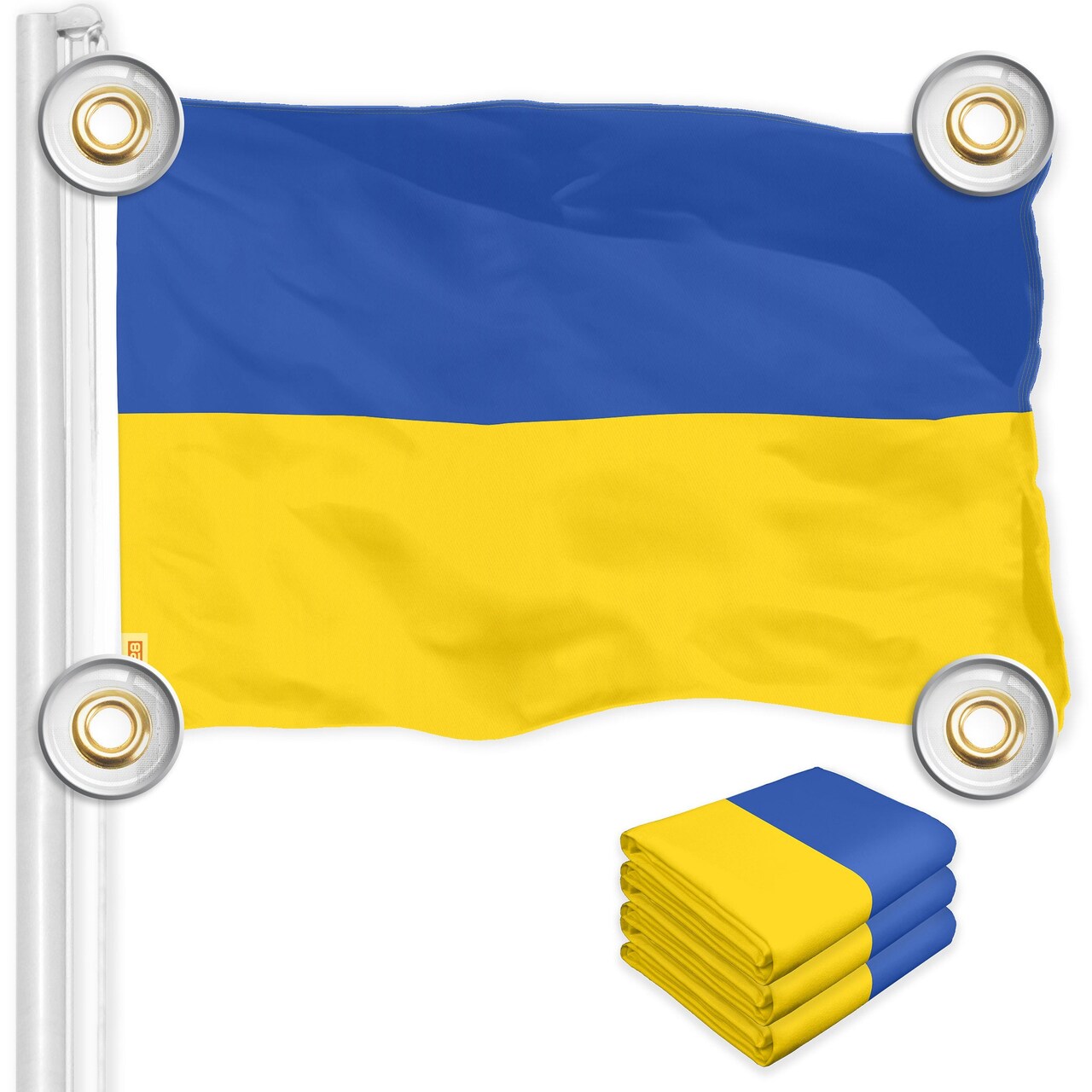 G128 3 Pack: Ukraine Ukrainian Flag | 3x5 Ft | LiteWeave Pro Series Printed 150D Polyester, 4 Corner Brass Grommets | Country Flag, Vibrant Colors, More Durable Than 100D 75D Polyester